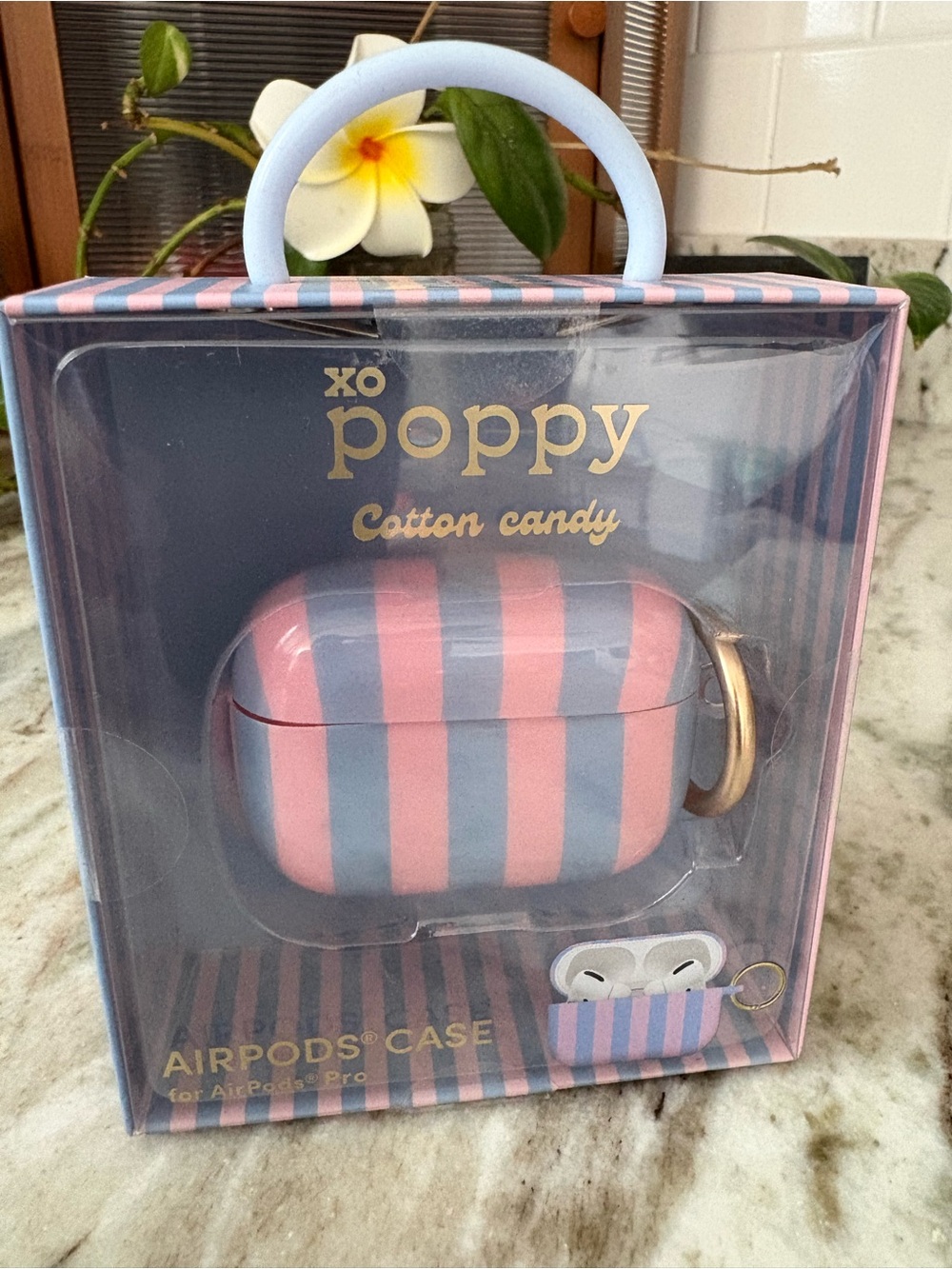 🍭 XO Poppy Cotton Candy Striped AirPods Pro Case - Pink & Blue NWT
